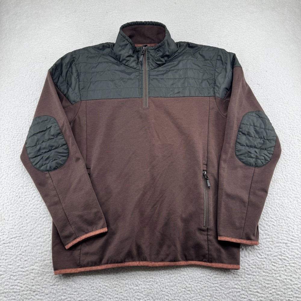 Orvis Sweater Mens Medium Brown 1/4 Zip Elbow Patches Utility Stretch Pullover